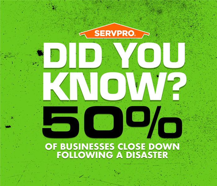 SERVPRO logo with caption: DID YOU KNOW? 50% of businesses close down following a disaster